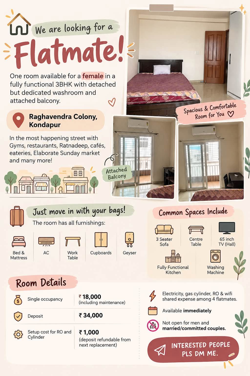 Room for rent in Raghavendra Colony, Kondapur