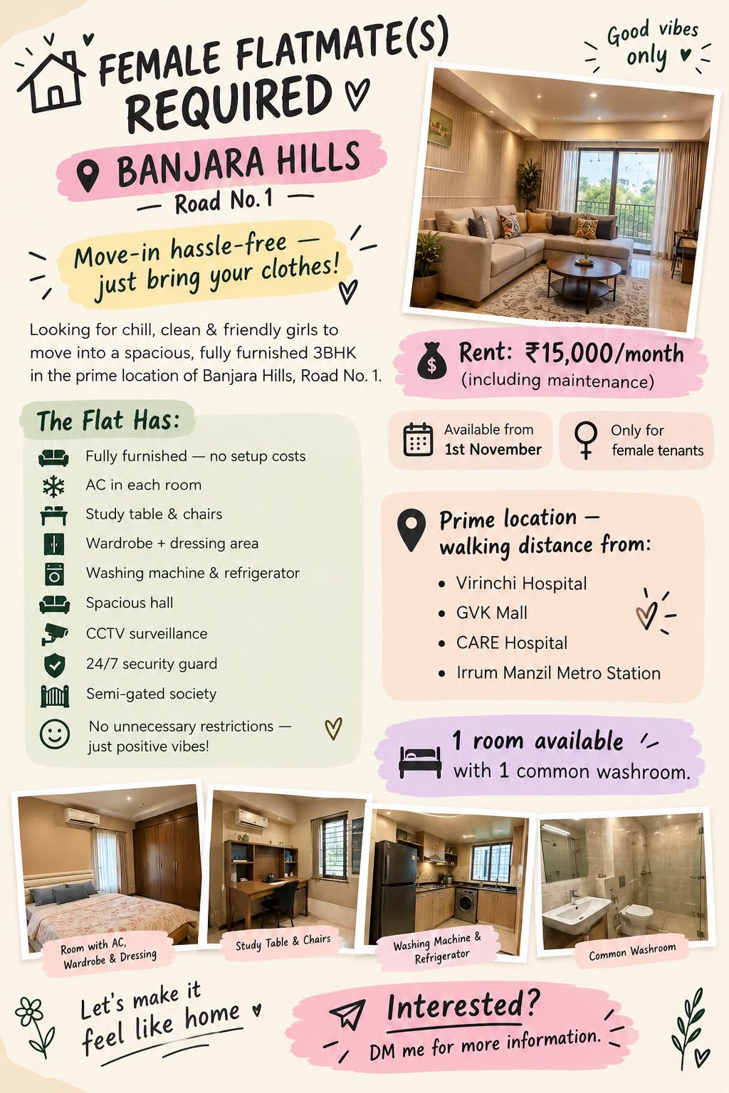 Room for rent in Banjara Hills